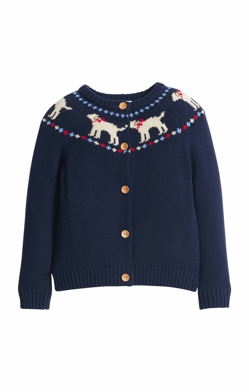 NEW LITTLE ENGLISH girl's lab fair isle cardigan in navy
